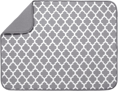 S&T INC. Absorbent, Reversible XL Microfiber Dish Drying Mat for Kitchen, 18 Inch x 24 Inch, Pewter Gray Trellis