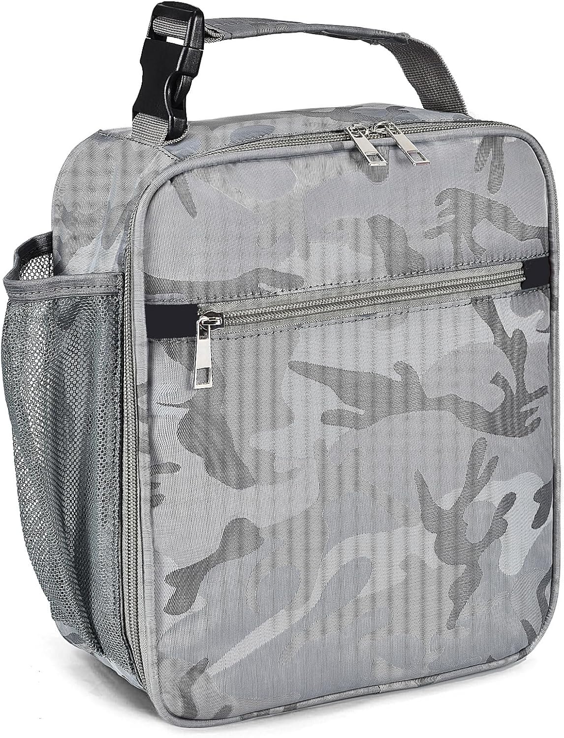 Insulated Lunch Bag, Leakproof Portable Lunch Box for Women Men Boys Girls, Large Capacity Cooler Bag with Handle and Bottle Pocket for Office School Camping Hiking Outdoor Beach Picnic (Black)