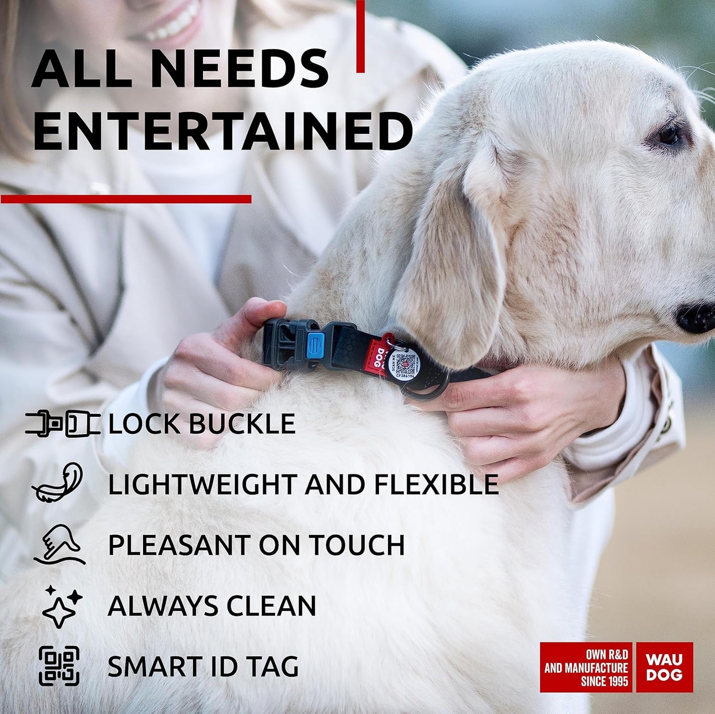 Waterproof Dog Collar - Adjustable Glow Dog Collar for Large Dogs, Small and Medium Dogs - Heavy Duty Dog Collars with Durable Metal Clasp and QR Dog Tag - Glow in The Dark Dog Collars