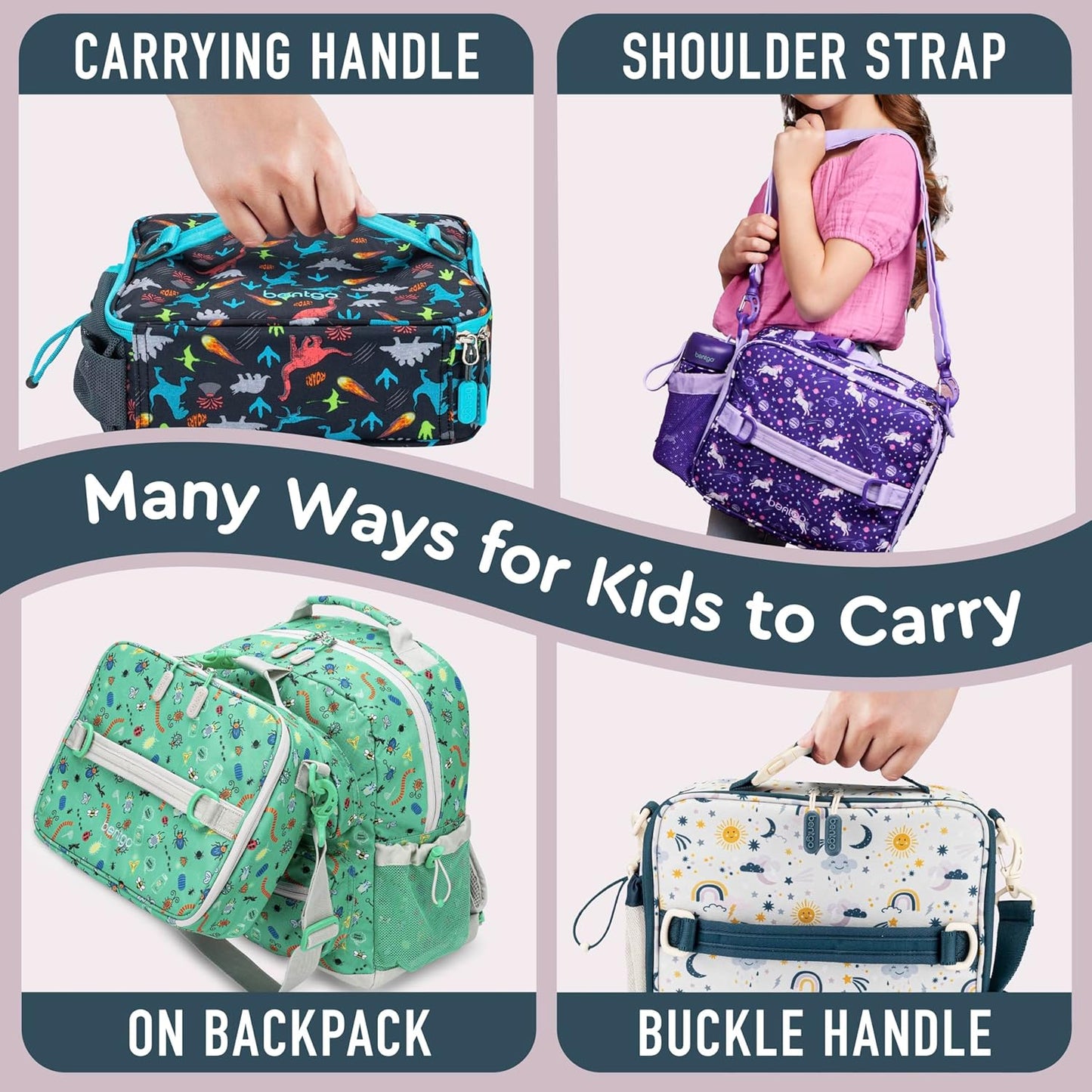 Bentgo® Kids Lunch Bag - Durable, Double Insulated, Water-Resistant Fabric, Interior & Exterior Zippered Pockets, Water Bottle Holder - Ideal for Children 3+ (Shark)