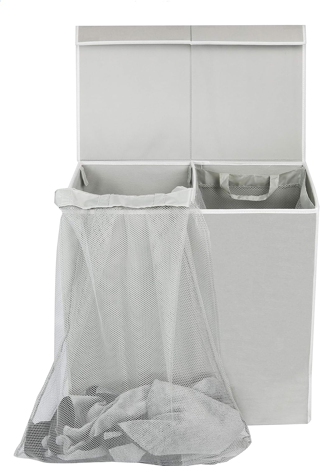 SimpleHouseware Double Laundry Hamper with Lid and Removable Laundry Bags, Beige