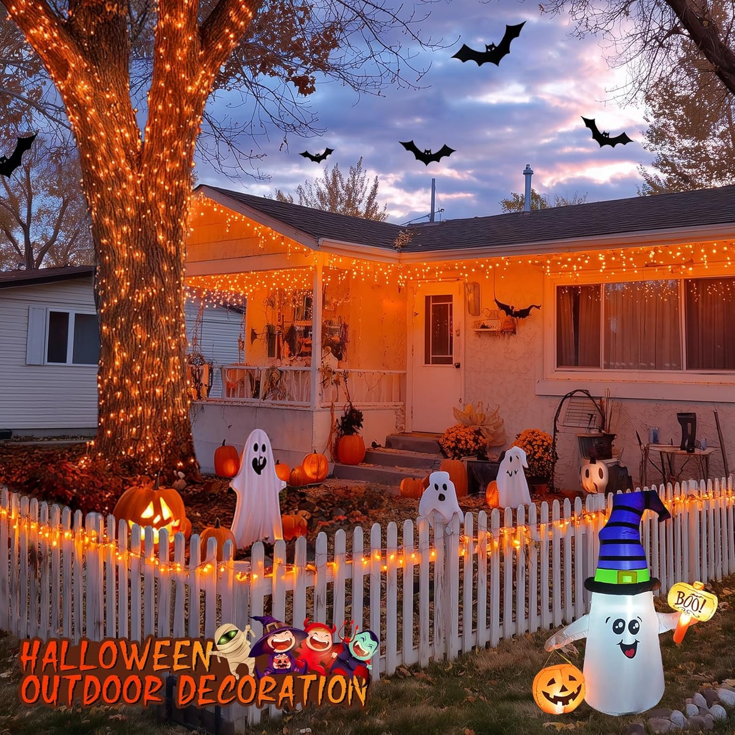 JMEXSUSS 66ft 200 LED Halloween Lights Outdoor, Orange String Lights Clear Wire, 8 Modes Orange Halloween Christmas String Lights Plug in for Tree Indoor Patio Garden Thanksgiving Decorations