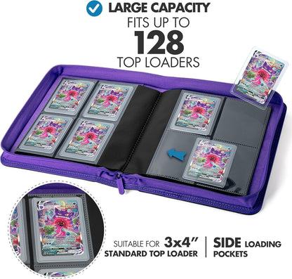 FunGuys Toploader Binder, Trading Card Binder Storage,128 4 Pocket Top Loader Pokemon Binder, Card Collection Yugioh Cards, MTG, TCG, Folders for Trading Cards