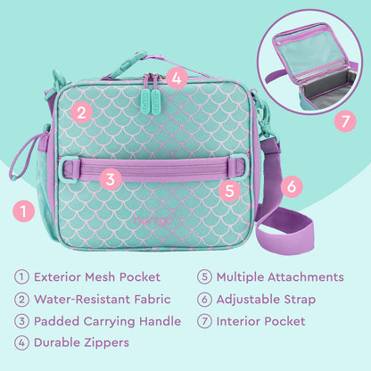 Bentgo® Kids Lunch Bag - Durable, Double Insulated, Water-Resistant Fabric, Interior & Exterior Zippered Pockets, Water Bottle Holder - Ideal for Children 3+ (Shark)