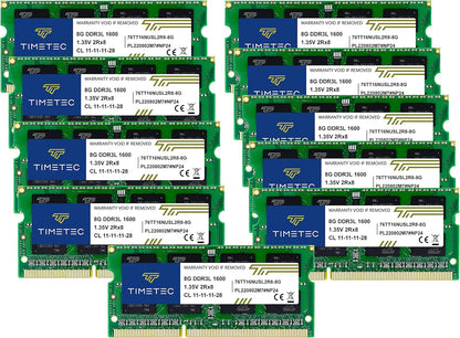 Timetec 16GB KIT(2x8GB) DDR3L / DDR3 1600MHz PC3L-12800 / PC3-12800 Non-ECC Unbuffered 1.35V / 1.5V CL11 2Rx8 Dual Rank 204 Pin SODIMM Laptop Notebook PC Computer Memory RAM Module Upgrade