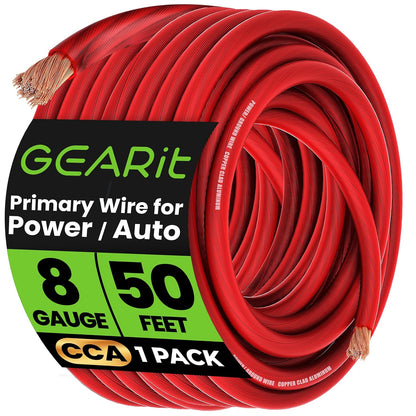 GEARit, 8 Gauge Wire, for Automotive Power/Ground, Battery Cable, Car Audio, RV, Amp, CCA, Automotive Wire, Amp Kit, Battery Cables, Wiring Kit, (25 feet Each- Black/Red)