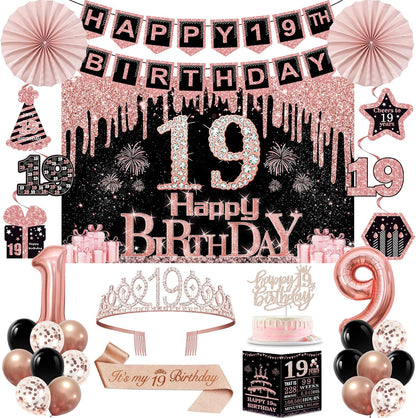 40th Birthday Decorations for Women,32pcs 40th Birthday Party Decorations,Including Backdrop, Crown,Sash,banner, Hanging Swirl,Cake Topper,balloons,Paper Fans,Anniversary Card and paper fans
