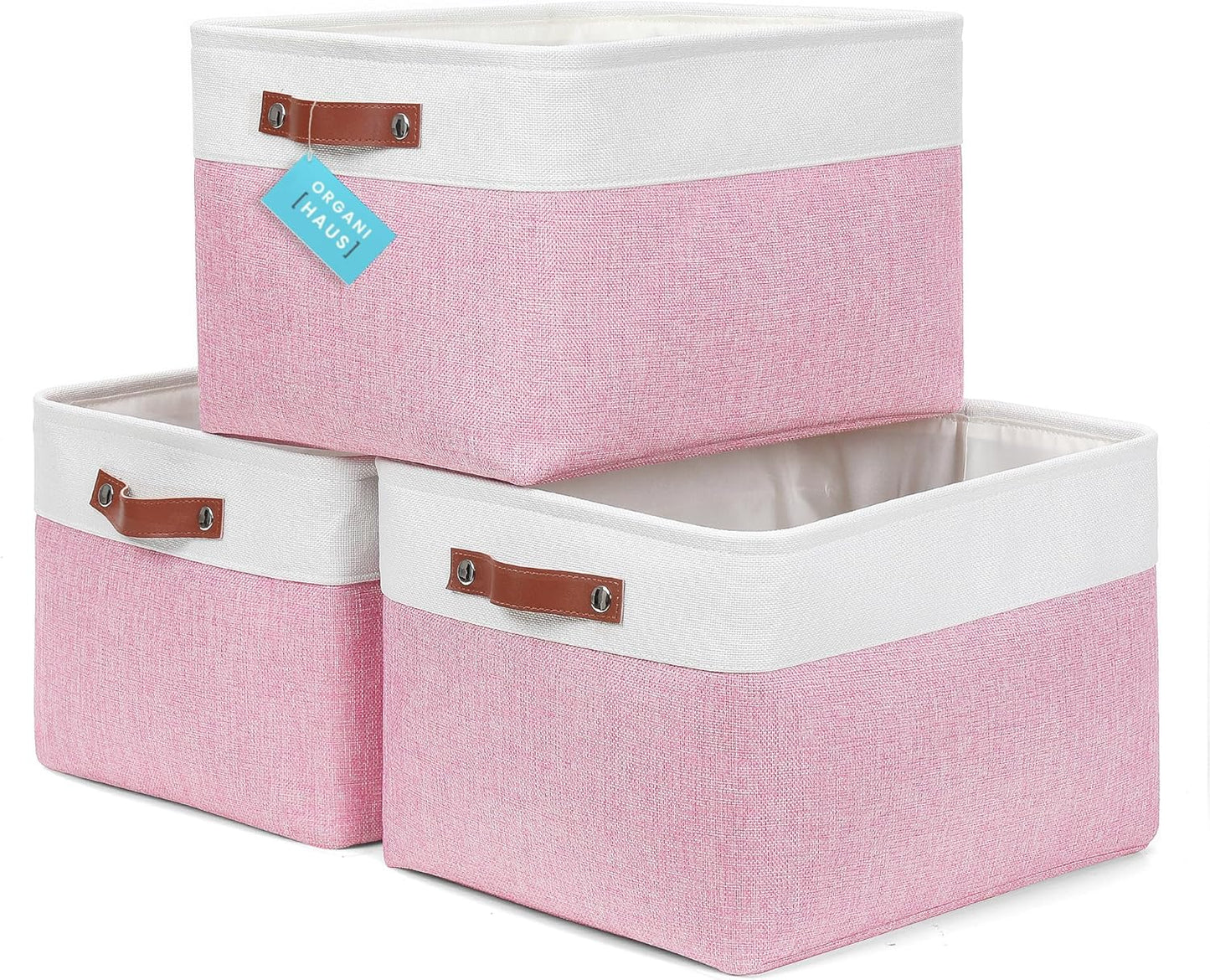 OrganiHaus Large Fabric Storage Baskets for Shelves 3 Pack, 15x11in Closet Storage Bins for Shelves, Cloth Baskets, Fabric Storage Cubes, Linen Closet Organizers, Fabric Basket, White Basket