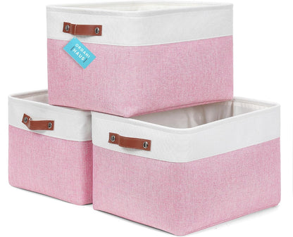 OrganiHaus Large Fabric Storage Baskets for Shelves 3 Pack, 15x11in Closet Storage Bins for Shelves, Cloth Baskets, Fabric Storage Cubes, Linen Closet Organizers, Fabric Basket, White Basket