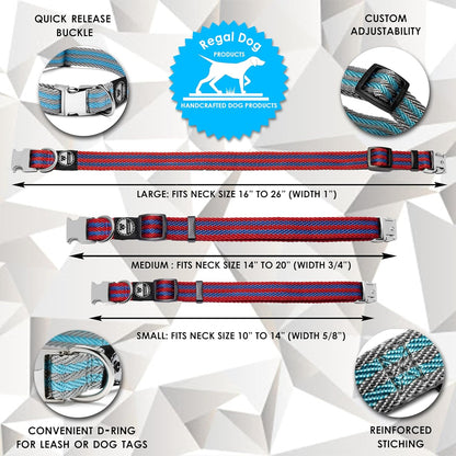 Regal Dog Products Pet Collar with Metal Buckle and D Ring | Durable Dog Collar with Reinforced Metal Clasp and Nylon Webbing Adjustable Dog Collar for Small Dog or Puppy (Small, Blue/Gray Stripe)
