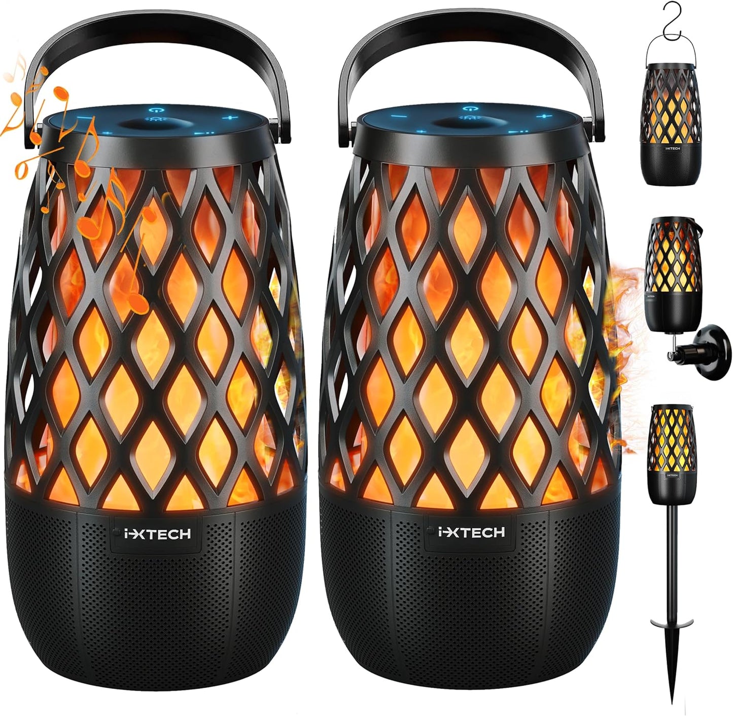 IXTECH Outdoor Bluetooth Speakers, Waterproof Portable Bluetooth Speaker Wireless with Lights, Outdoor Gifts for Dads Mom, Multi-Sync Wireless Connection, Lantern Speakers Mountable, 2 Pack