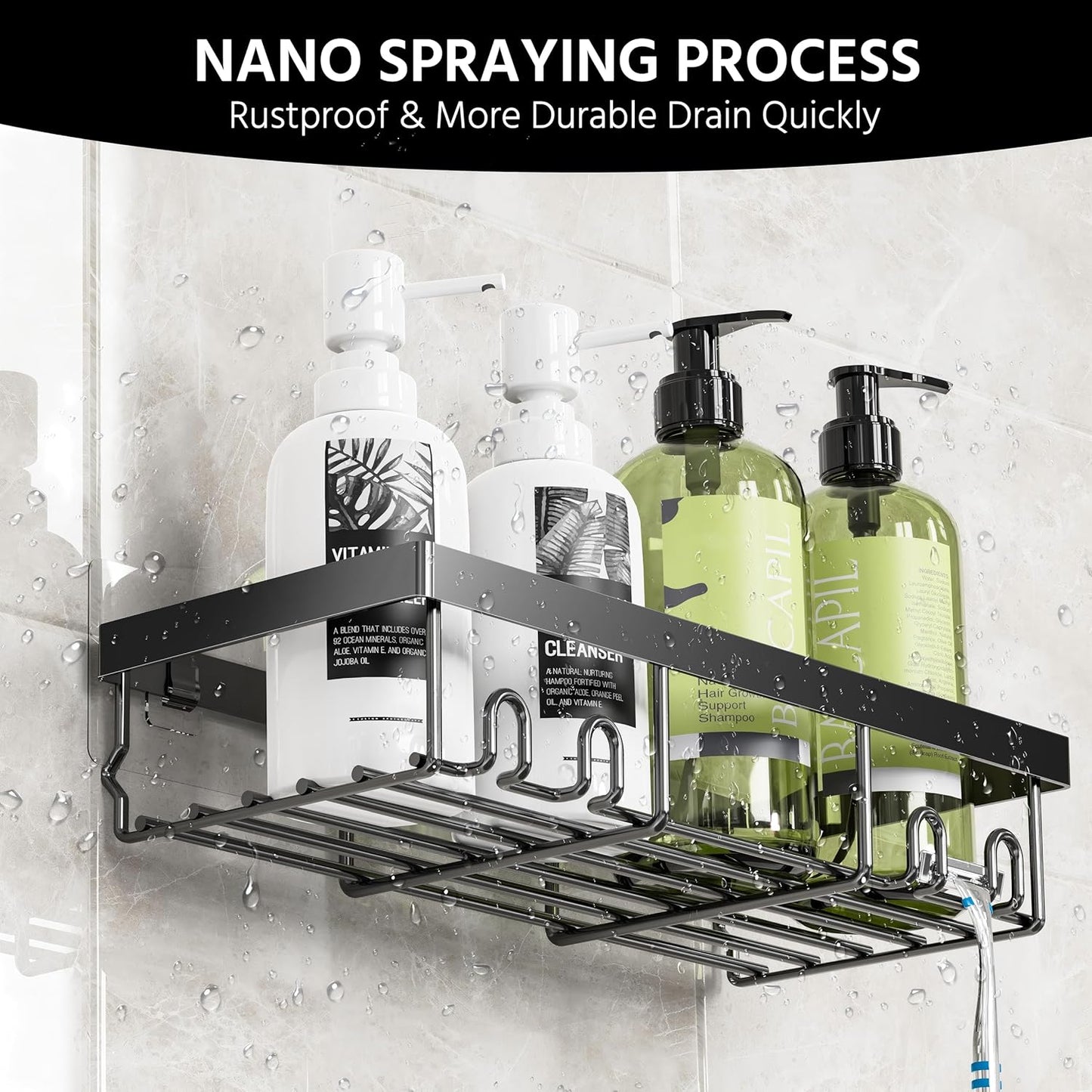 MOFOROCO 3-Pack Shower Caddy Basket Shelf with Soap Holder, No Drilling Traceless Adhesive Shower Wall Shelves, Rustproof Black Bathroom Shower Storage Organizer…