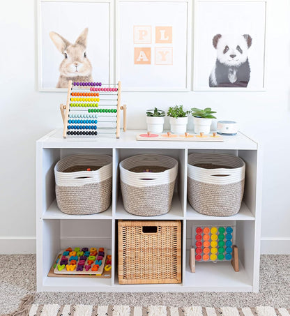 OrganiHaus Soft Woven Baskets for Storage Organization Set of 3, Cotton Rope Nursery Storage Baskets for Shelves, Square Book Bins, Bathroom Towel Hamper, Dog Toy Bins, Panier Rangement - Light Honey