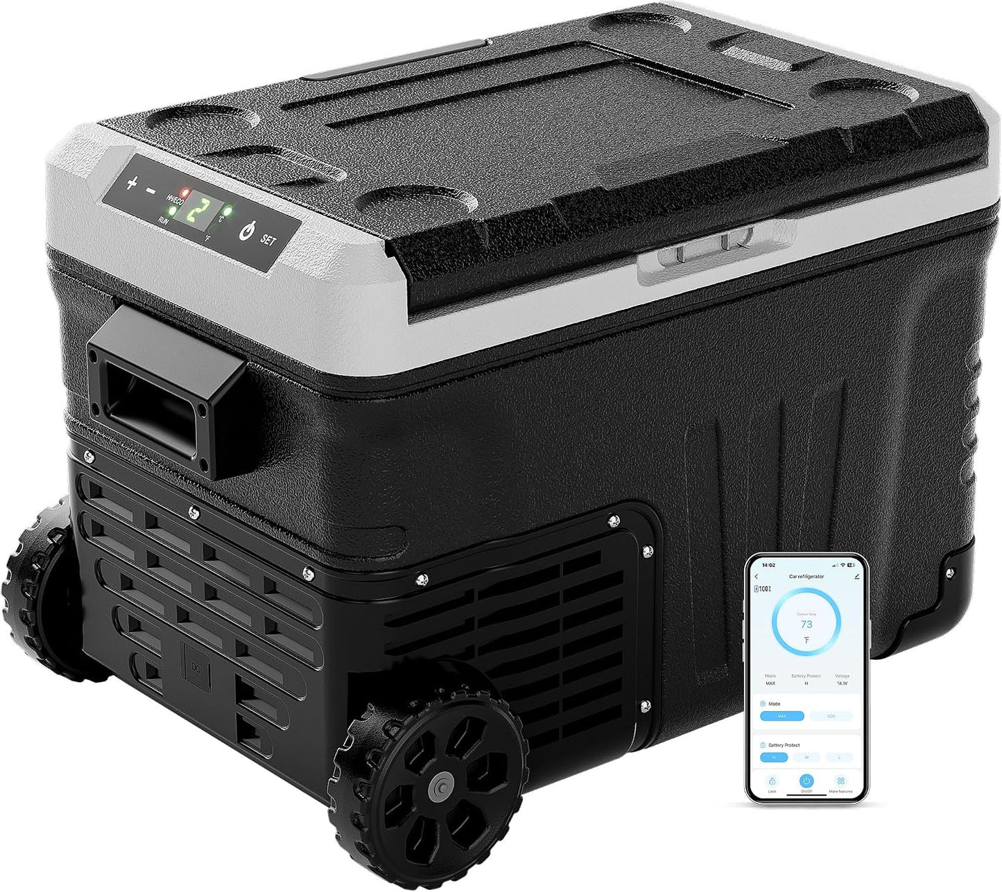 EUHOMY 12 Volt Refrigerator with Remote App Control, 35QT(33L) Dual Zone Electric Cooler with Wheels & Basket, Portable Freezer 12/24V DC & 110-240V AC, 12V Cooler for Travel, Truck, Camping, Boat, RV