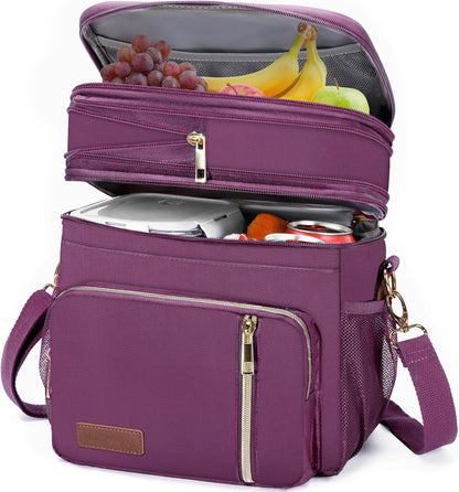 Lunch Bag for Women Men Double Deck Lunch Box - Leakproof Insulated Soft Large Lunch Cooler Bag, MIYCOO (Black,15L)
