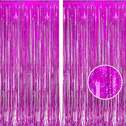 BRAVESHINE Pink Glitter Tinsel Foil Fringe Curtain - 2 Pcs 3.2x8.2 ft Metallic Party Supplies Photo Backdrop for Girl Princess Birthday Unicorn Bachelorette Butterfly Bridal Shower Party Decorations