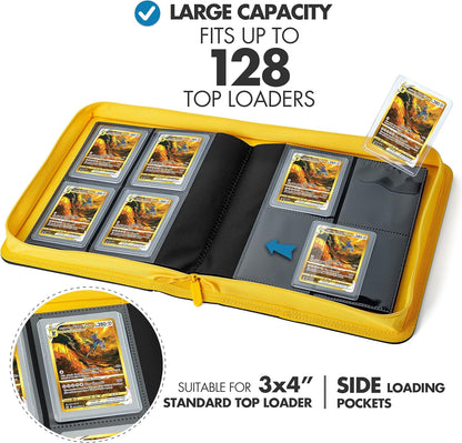 FunGuys Toploader Binder, Trading Card Binder Storage,128 4 Pocket Top Loader Pokemon Binder, Card Collection Yugioh Cards, MTG, TCG, Folders for Trading Cards