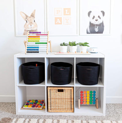 OrganiHaus Soft Woven Baskets for Storage Organization Set of 3, Cotton Rope Nursery Storage Baskets for Shelves, Square Book Bins, Bathroom Towel Hamper, Dog Toy Bins, Panier Rangement - Light Honey