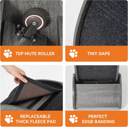 95cm Large Wooden Cat Exercise Wheel, 3-in-1 Silent Cat Treadmill with Scratching Board & Play Balls, Anti-Slip Stable Indoor Cat Running Wheel, Wear-Resistant Fitness Toy for All Breeds Indoor Cats