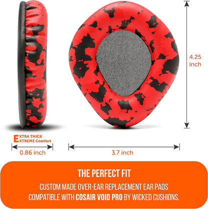WC Upgraded Replacement Earpads for Corsair Void & Corsair Void Pro Wired & Wireless Gaming Headsets Made by Wicked Cushions | Improved Durability, Thickness, and Sound Isolation | (Red Camo)