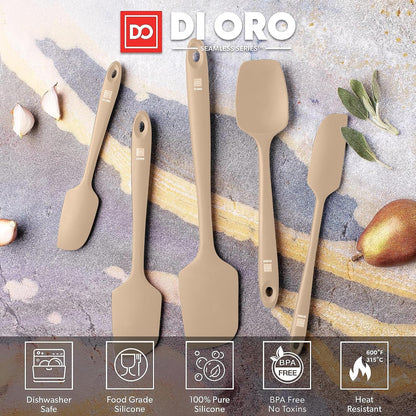 DI ORO Silicone Spatula Set - Rubber Kitchen Spatulas for Baking, Cooking, & Mixing - 600°F Heat-Resistant & BPA Free Silicone Scraper Spatulas for Nonstick Cookware - Dishwasher Safe (5pc, Black)