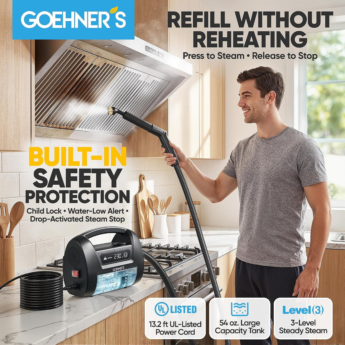 2026 Upgraded Handheld Steam Cleaner for Home & Car, 110℃/3.5 Bar High-Pressure Portable Hand Held Steamer, 30s Heat-Up, Chemical-Free Deep Cleaning for Car Detailing Grout Bathroom Kitchen