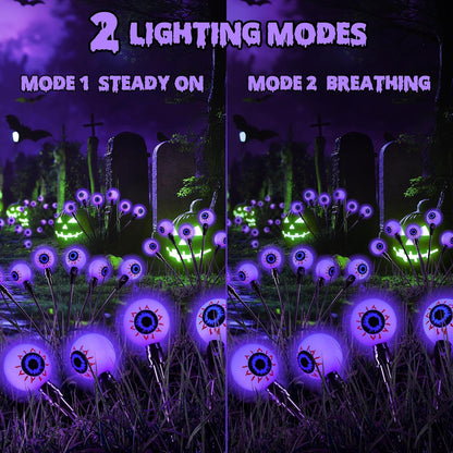 iBaycon 2 Pack 12 LED Solar Eyeball Lights, Halloween Decorations Firefly Lights Outdoor Waterproof, 2 Modes Solar Powered Swaying Light for Yard Garden Landscape Decor (Purple)