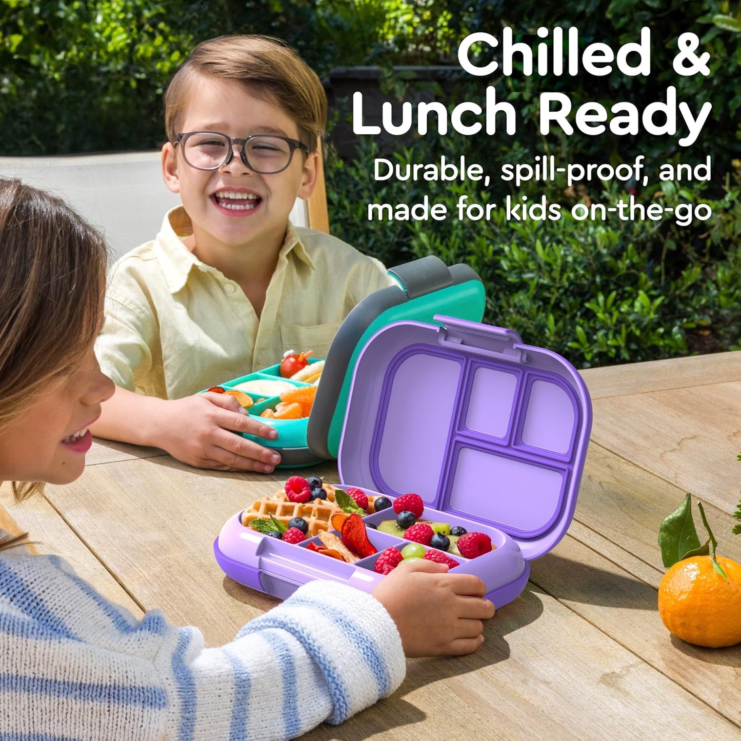 Bentgo Chill Kids Leak-Proof Lunch Box - 4-Compartment Bento Box with Built-In Ice Pack, 3.3 Cup Capacity, PFAS & BPA-Free, Microwave & Dishwasher Safe, Ideal Size for Ages 3 to 7 (Aqua)