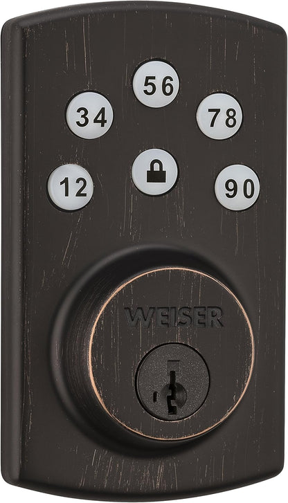Weiser Powerbolt 3 Matte Black Keyless Entry Door Lock/Deadbolt Lock, 10-Button Keypad Door Lock with Auto Lock and 12-Month Battery Life, Electronic Door Locks for Front Door, Home Décor