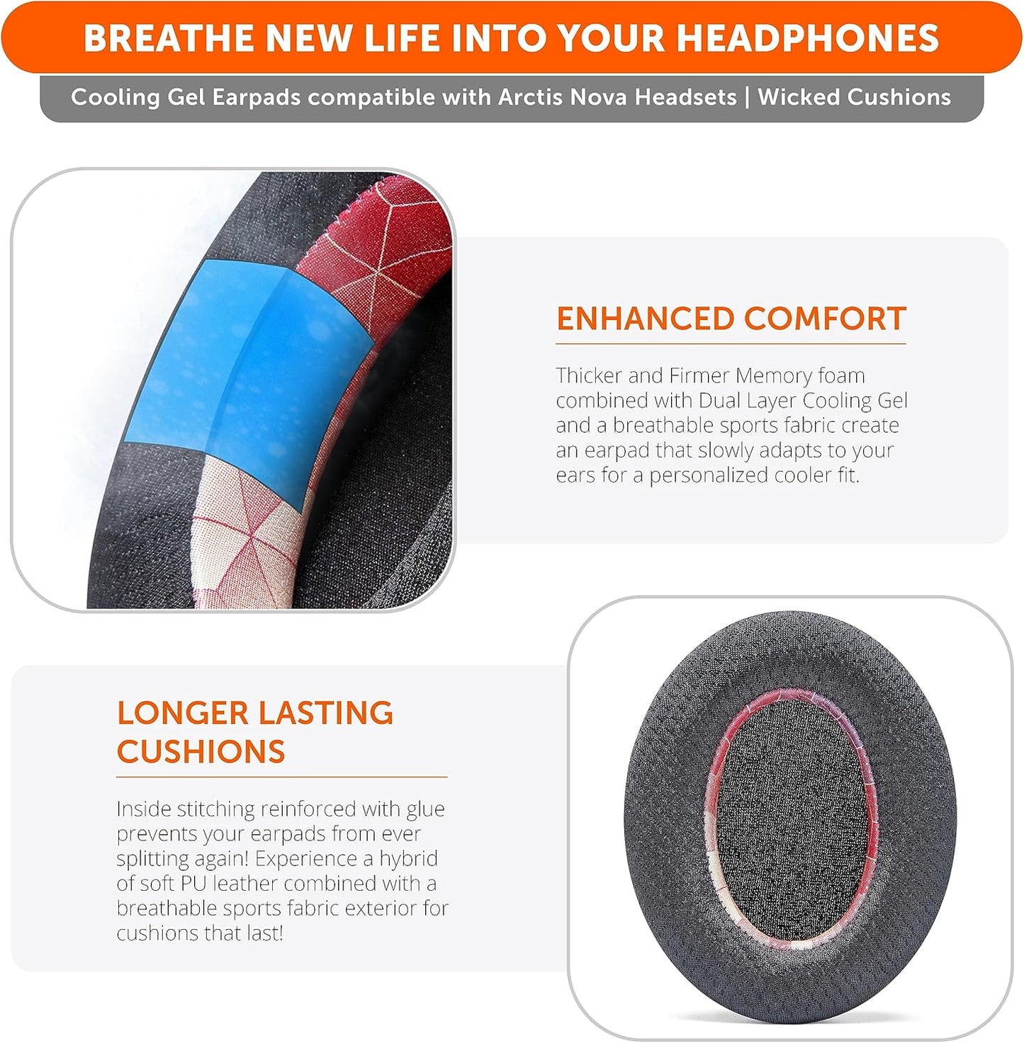 WC Freeze for Arctis Nova - Hybrid Fabric Cooling Gel Replacement Earpads for Arctis Nova Pro Wired, Nova 7, 5, 4, 3, 1 - Made by Wicked Cushions (Does Not Fit Nova Pro Wireless) | Black
