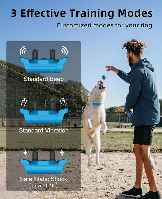 Bousnic Dog Shock Collar with Remote - [New Edition] 4000FT Dog Training Collar for Large Medium Small Dogs (8-120lbs) Waterproof Rechargeable E Collar with Beep, Vibration, Safe Shock (Bright Blue) - PuriLite