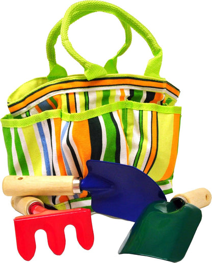 G & F Products 10018 JustForKids Kids Garden Tool Set Toy, Rake, Spade, Hoe and Leaf Rake, Reduced Size, 4-Piece