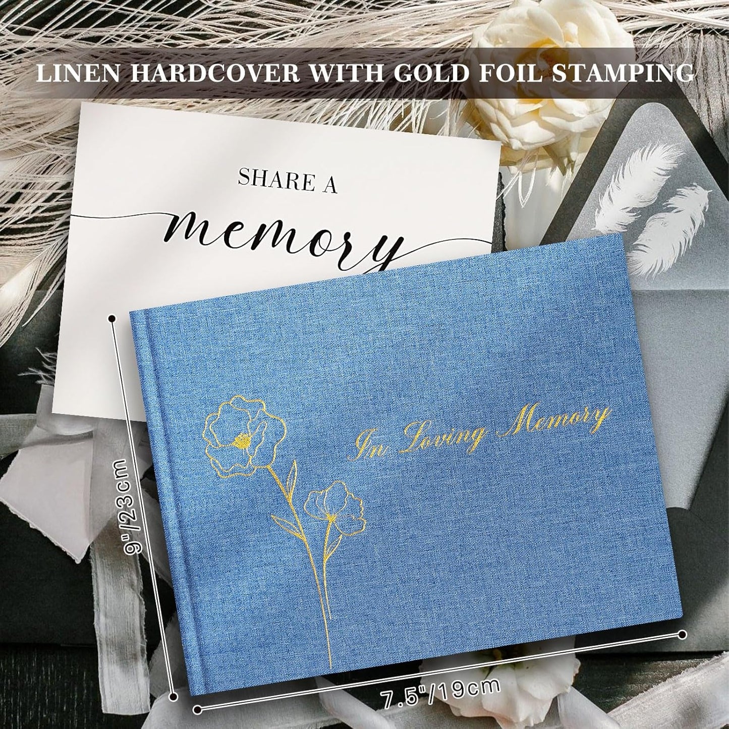 Lanpn Funeral Guest Book for Loving Memory, Linen Memorial Service Registry Guest Book, Funeral Favors Sign in Books for Guests, Celebration of Life Memory Book for Funeral with Table Sign, Beige