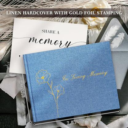 Lanpn Funeral Guest Book for Loving Memory, Linen Memorial Service Registry Guest Book, Funeral Favors Sign in Books for Guests, Celebration of Life Memory Book for Funeral with Table Sign, Beige
