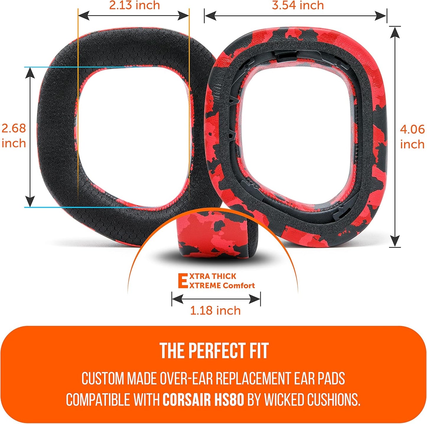 WC Freeze HS80 - Cooling Gel Earpads for Corsair HS80 RGB Wireless, Wired, & HS80 Max by Wicked Cushions - Elevate Comfort, Thickness & Sound Isolation for Epic Gaming Sessions | Black