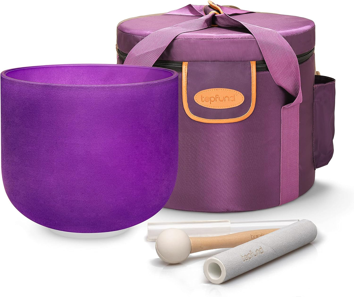 TOPFUND F Note Crystal Singing Bowl Heart Chakra 8 inch with Heavy Duty Carrying Case and Suede Striker