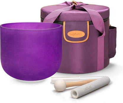 TOPFUND F Note Crystal Singing Bowl Heart Chakra 8 inch with Heavy Duty Carrying Case and Suede Striker