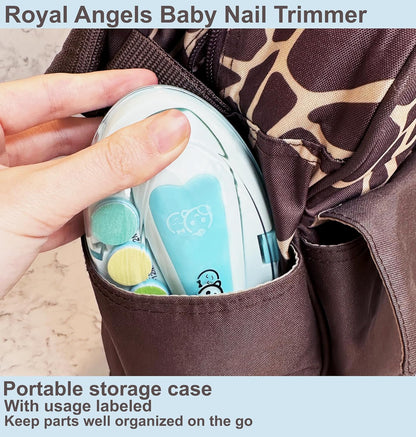 Royal Angels Rechargeable Baby Nail Clippers 20 in 1, Safe Electric Nail Trimmer, Baby Nail Kit, Additional Replacements, Newborn Toddler Toes and Fingernails, Trim and Polish (Rechargeable, Snow)