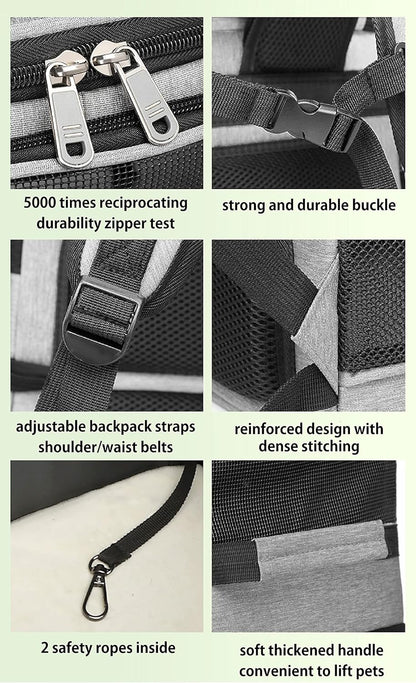 Pet Backpack Carrier Double-Compartment, Portable Pet Cat Carrier Travel for 2 Small Cats or Dogs, Breathable Large Size Cat Carrier Backpack, Perfect for Travel/Hiking/Camping/Walking Outdoor, Grey
