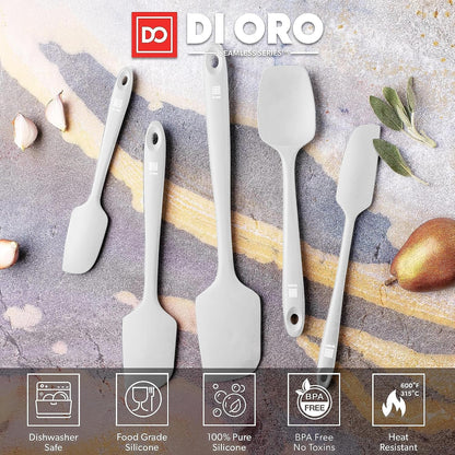 DI ORO Silicone Spatula Set - Rubber Kitchen Spatulas for Baking, Cooking, & Mixing - 600°F Heat-Resistant & BPA Free Silicone Scraper Spatulas for Nonstick Cookware - Dishwasher Safe (5pc, Black)