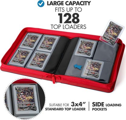 FunGuys Toploader Binder, Trading Card Binder Storage,128 4 Pocket Top Loader Pokemon Binder, Card Collection Yugioh Cards, MTG, TCG, Folders for Trading Cards