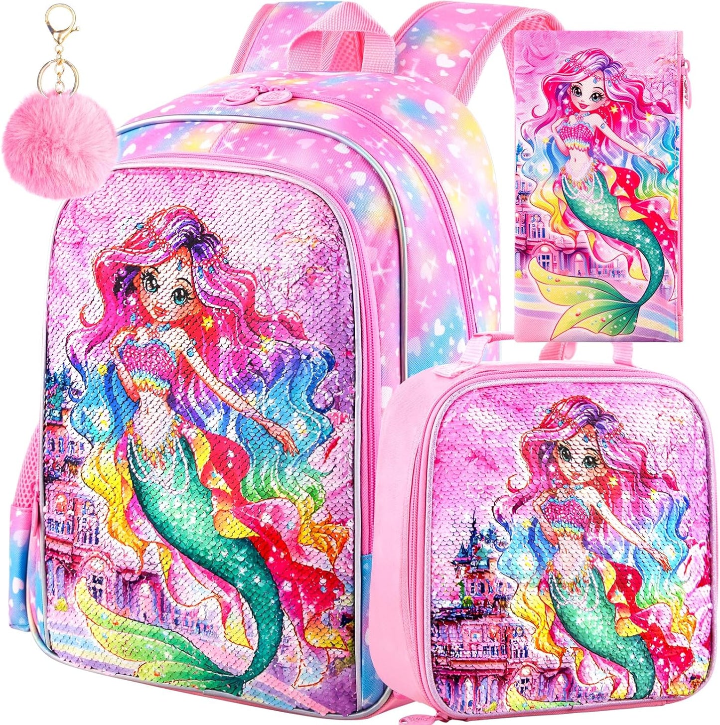 3pcs Backpack for Boys and Girls, 16” Kids Kindergarten Bookbag with Lunch Box, Cute Elementary Backpacks for Boy Girl