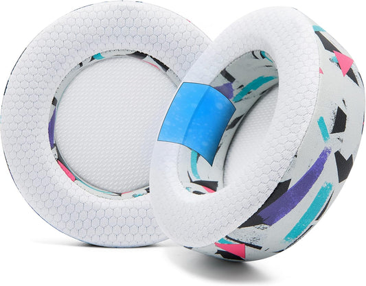 WC Freeze Virtuoso - Hybrid Fabric Cooling Gel Replacement Earpads for Corsair Virtuoso Gaming Headset, Made by Wicked Cushions, Improved Durability, Thickness and Sound Isolation | 90s White
