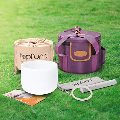 TOPFUND F Note Crystal Singing Bowl Heart Chakra 8 inch with Heavy Duty Carrying Case and Suede Striker