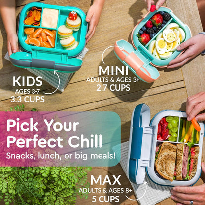 Bentgo Chill Kids Leak-Proof Lunch Box - 4-Compartment Bento Box with Built-In Ice Pack, 3.3 Cup Capacity, PFAS & BPA-Free, Microwave & Dishwasher Safe, Ideal Size for Ages 3 to 7 (Aqua)