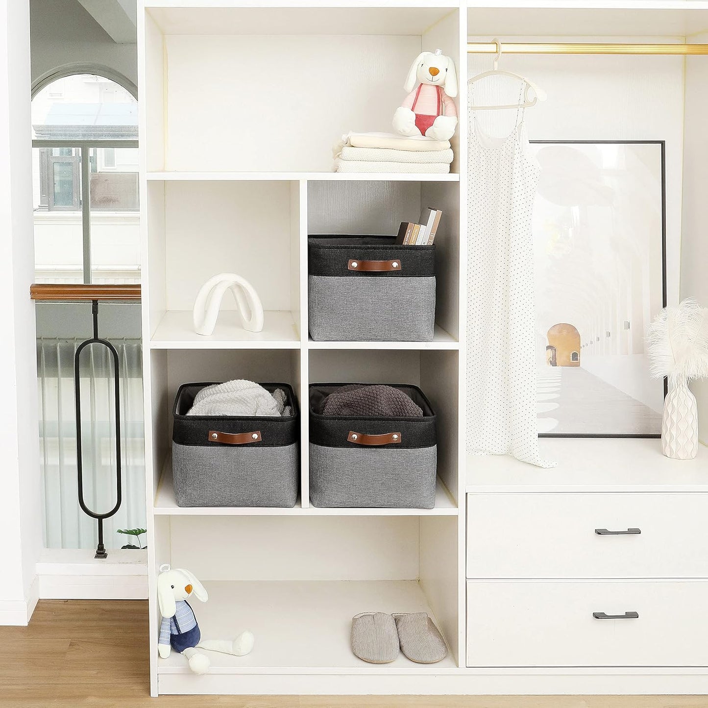 OrganiHaus Large Fabric Storage Baskets for Shelves 3 Pack, 15x11in Closet Storage Bins for Shelves, Cloth Baskets, Fabric Storage Cubes, Linen Closet Organizers, Fabric Basket, White Basket