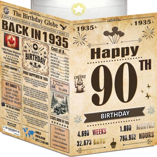 90th Birthday Card for Women & Men - Back In 1935 Newspaper - 90th Happy BIRTHDAY Card - 90th Birthday Gift for Her & Him - JUMBO Size - 90th Birthday Decorations - Best Gifts for 90-Year-Old Man or Woman 🇨🇦