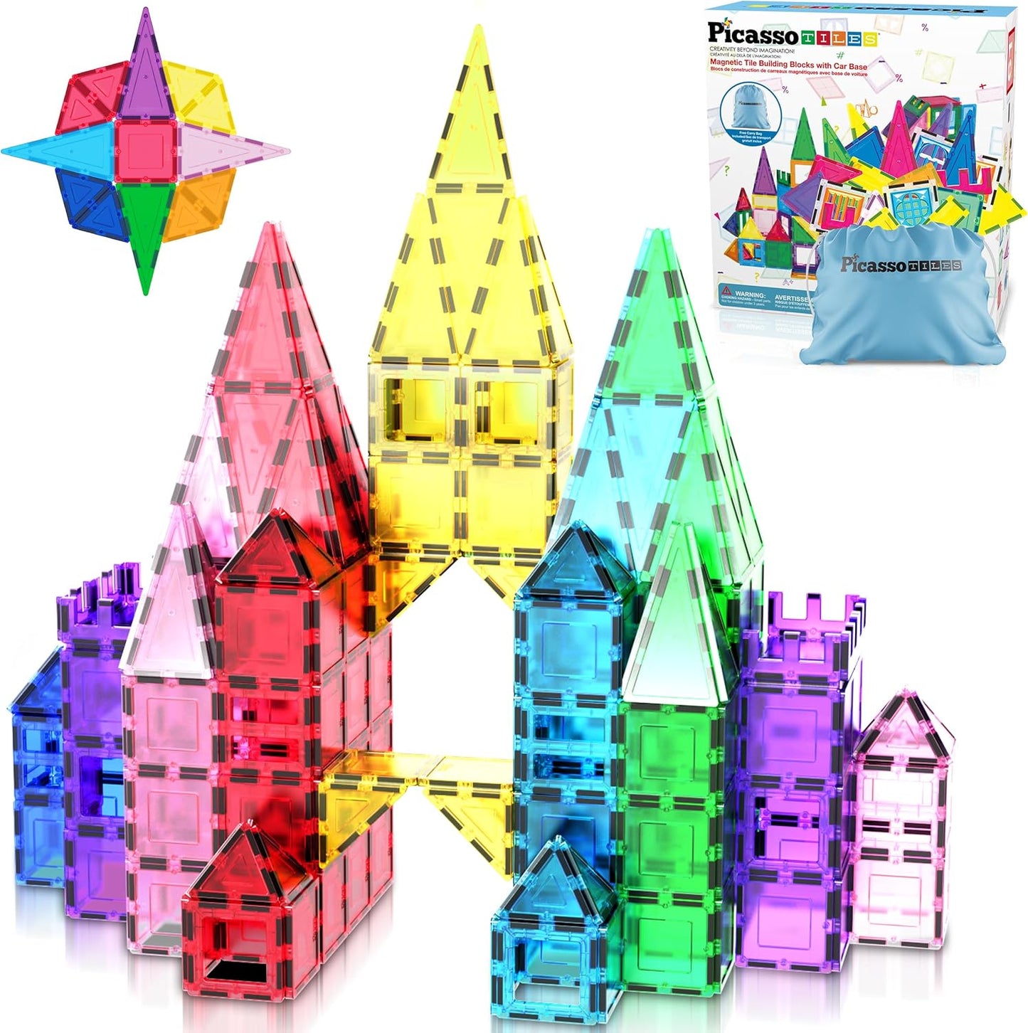 PicassoTiles 100 Piece Set 100pcs Magnet Building Tiles Clear Magnetic 3D Building Blocks Construction Playboards, Creativity beyond Imagination, Inspirational, Recreational, Educational Conventional