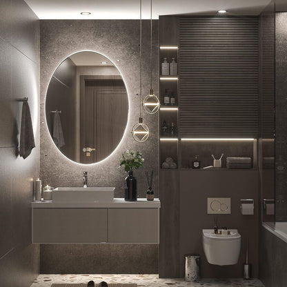 TETOTE 28 Inch Round LED Bathroom Vanity Mirror, Anti-Fog Dimmable Lights IP54 Waterproof Circle Makeup Wall Mounted Mirror