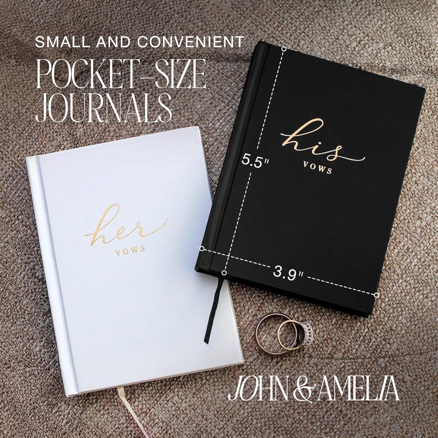 Wedding Vow Books His and Hers – Perfectly Sized, Hardcover Vow Booklets with Gold Foil Lettering – Vows Book Her & Him, Wedding Essentials Idea, Wedding Registry Gifts (Black Ivory, Gold)